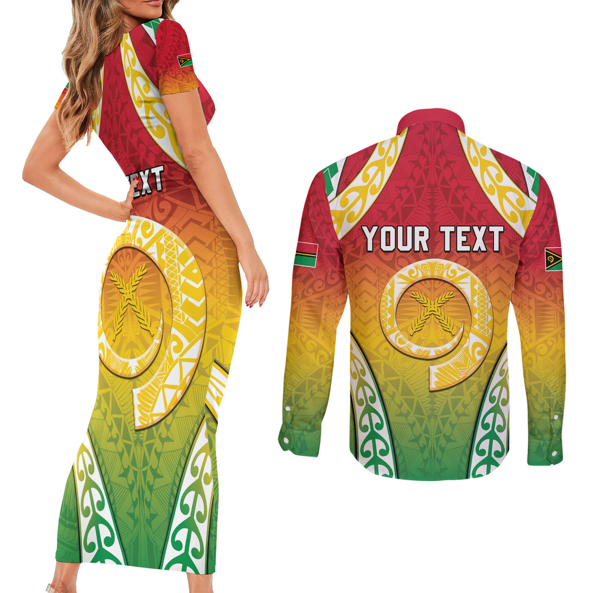 Personalised Vanuatu Couples Matching Short Sleeve Bodycon Dress and Long Sleeve Button Shirt Proud To Be A Ni-Van With Tribal Pattern LT05 - Polynesian Pride