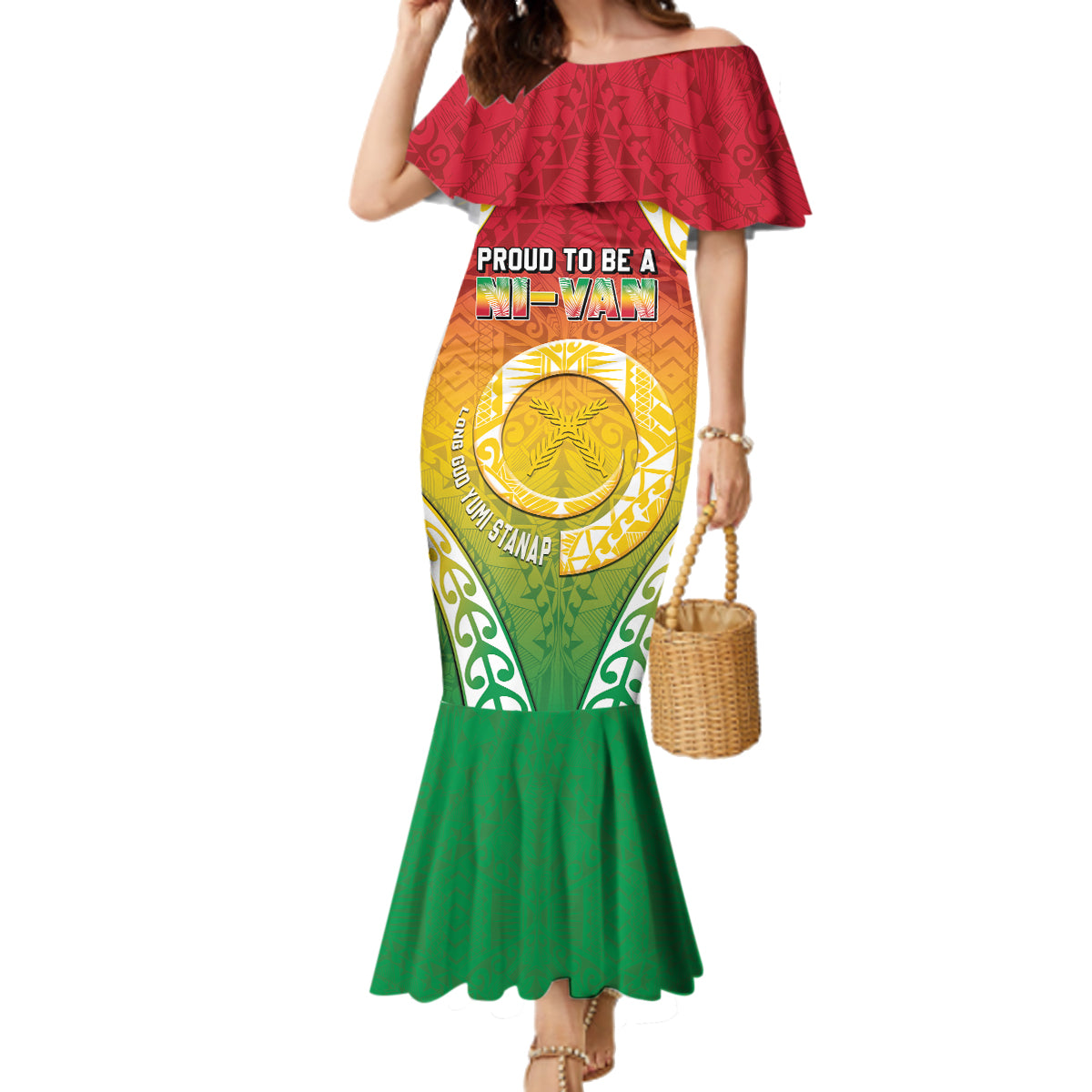 Personalised Vanuatu Family Matching Mermaid Dress and Hawaiian Shirt Proud To Be A Ni-Van With Tribal Pattern