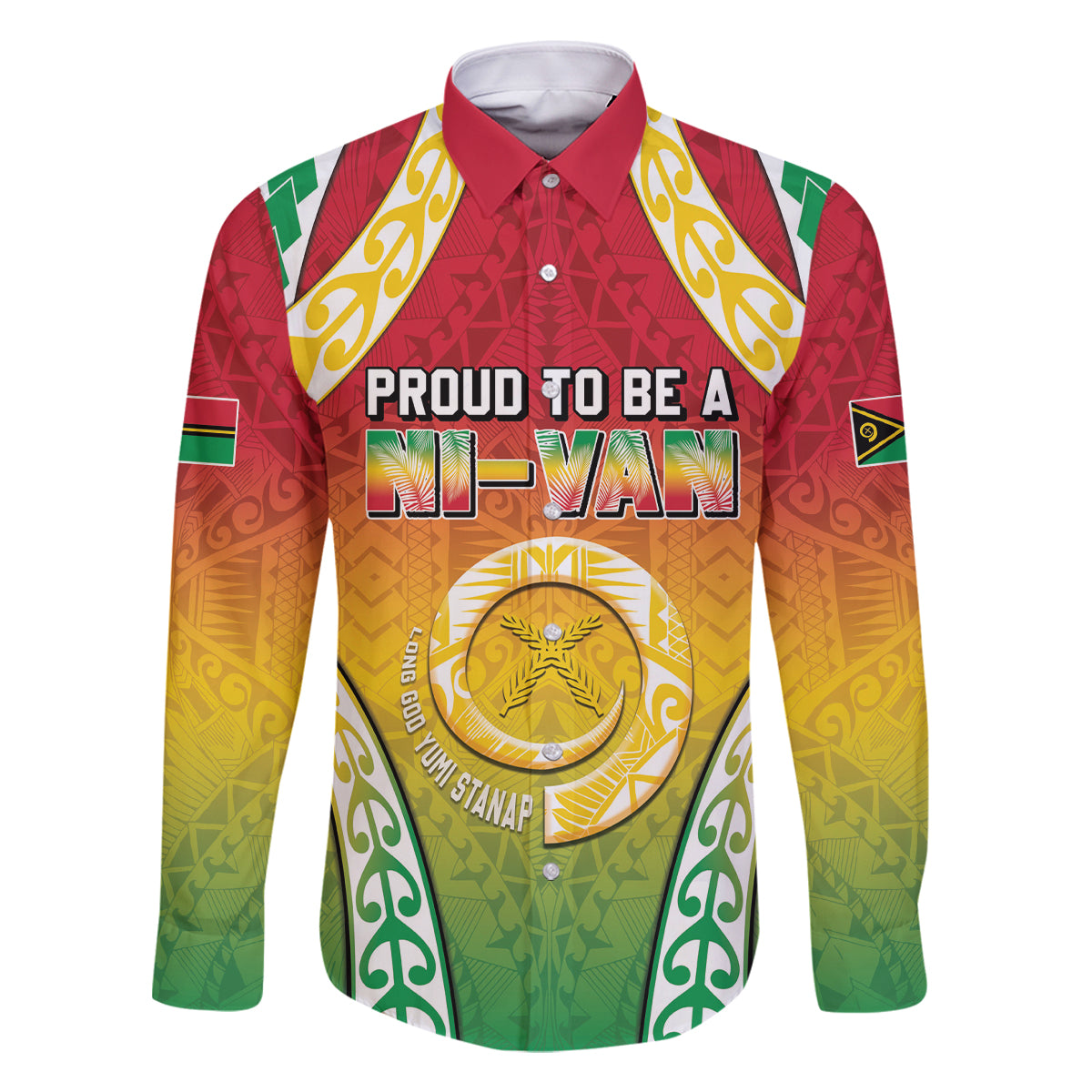 Personalised Vanuatu Family Matching Off Shoulder Maxi Dress and Hawaiian Shirt Proud To Be A Ni-Van With Tribal Pattern LT05 Dad's Shirt - Long Sleeve Reggae - Polynesian Pride