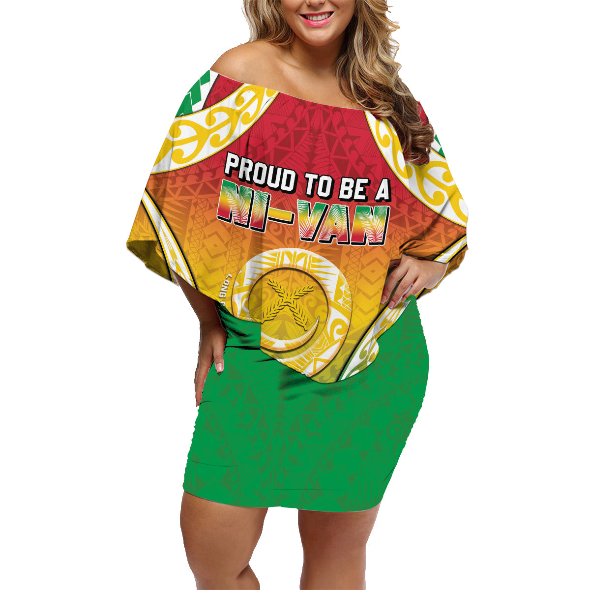 Personalised Vanuatu Family Matching Off Shoulder Short Dress and Hawaiian Shirt Proud To Be A Ni-Van With Tribal Pattern LT05 Mom's Dress Reggae - Polynesian Pride