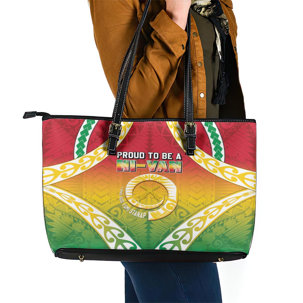 Vanuatu Leather Tote Bag Proud To Be A Ni-Van With Tribal Pattern LT05 - Polynesian Pride