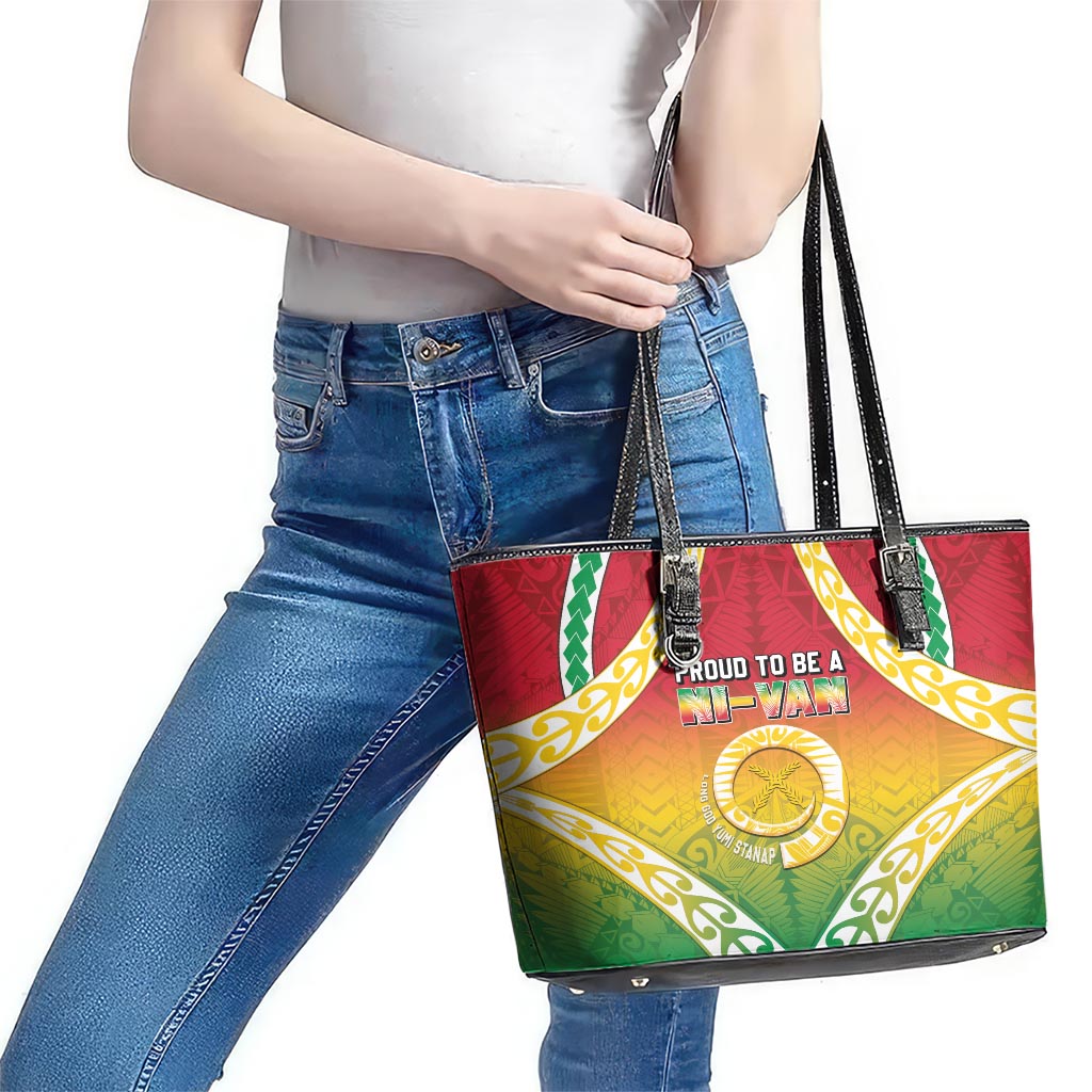 Vanuatu Leather Tote Bag Proud To Be A Ni-Van With Tribal Pattern LT05 - Polynesian Pride