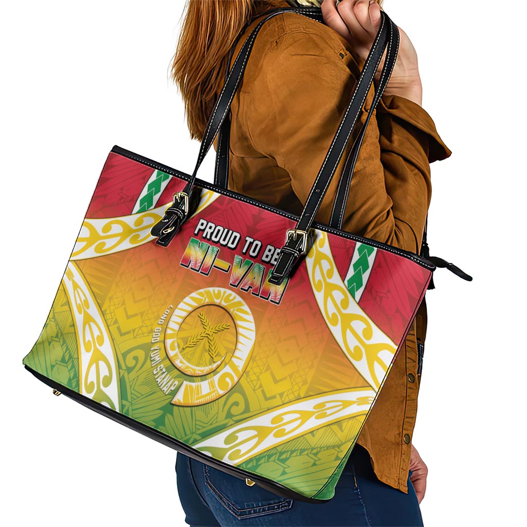 Vanuatu Leather Tote Bag Proud To Be A Ni-Van With Tribal Pattern LT05 - Polynesian Pride