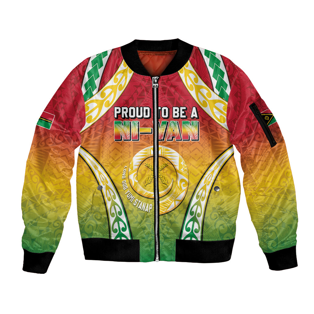 Personalised Vanuatu Sleeve Zip Bomber Jacket Proud To Be A Ni-Van With Tribal Pattern