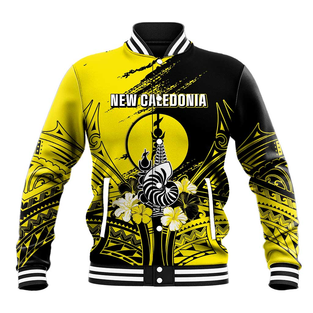 Personalised New Caledonia Day Baseball Jacket Kanaky Flag Coat Of Arms Polynesian Pattern LT05 Unisex Yellow - Polynesian Pride