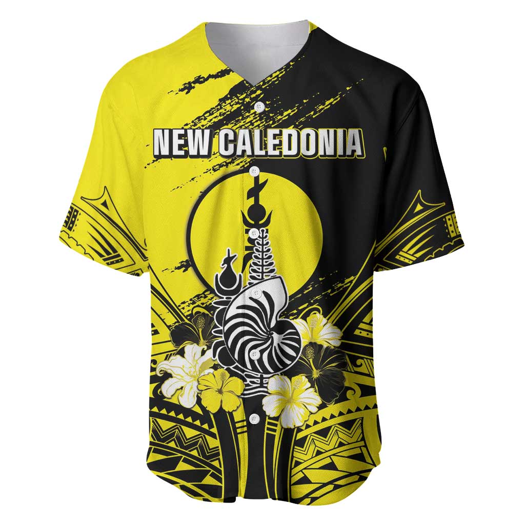 Personalised New Caledonia Day Baseball Jersey Kanaky Flag Coat Of Arms Polynesian Pattern LT05 Yellow - Polynesian Pride