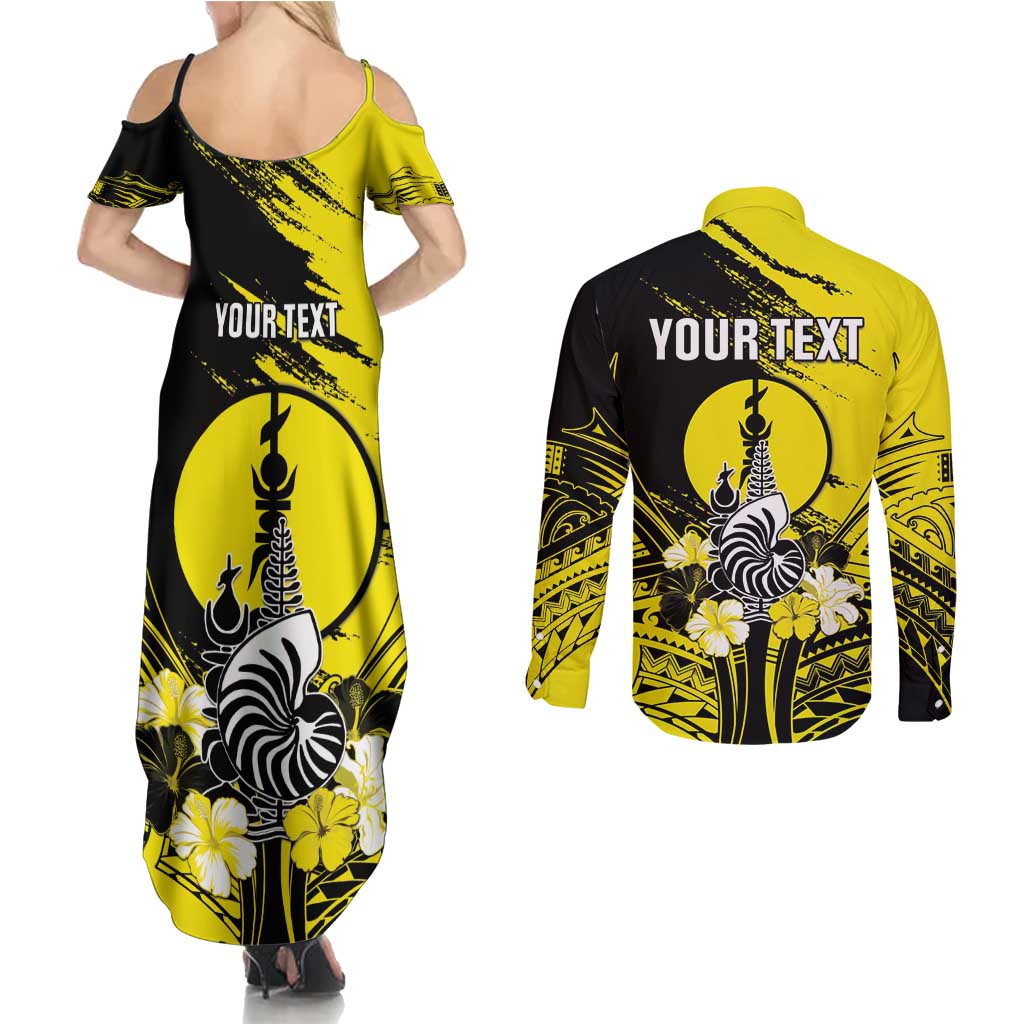 Personalised New Caledonia Day Couples Matching Summer Maxi Dress and Long Sleeve Button Shirt Kanaky Flag Coat Of Arms Polynesian Pattern LT05 - Polynesian Pride