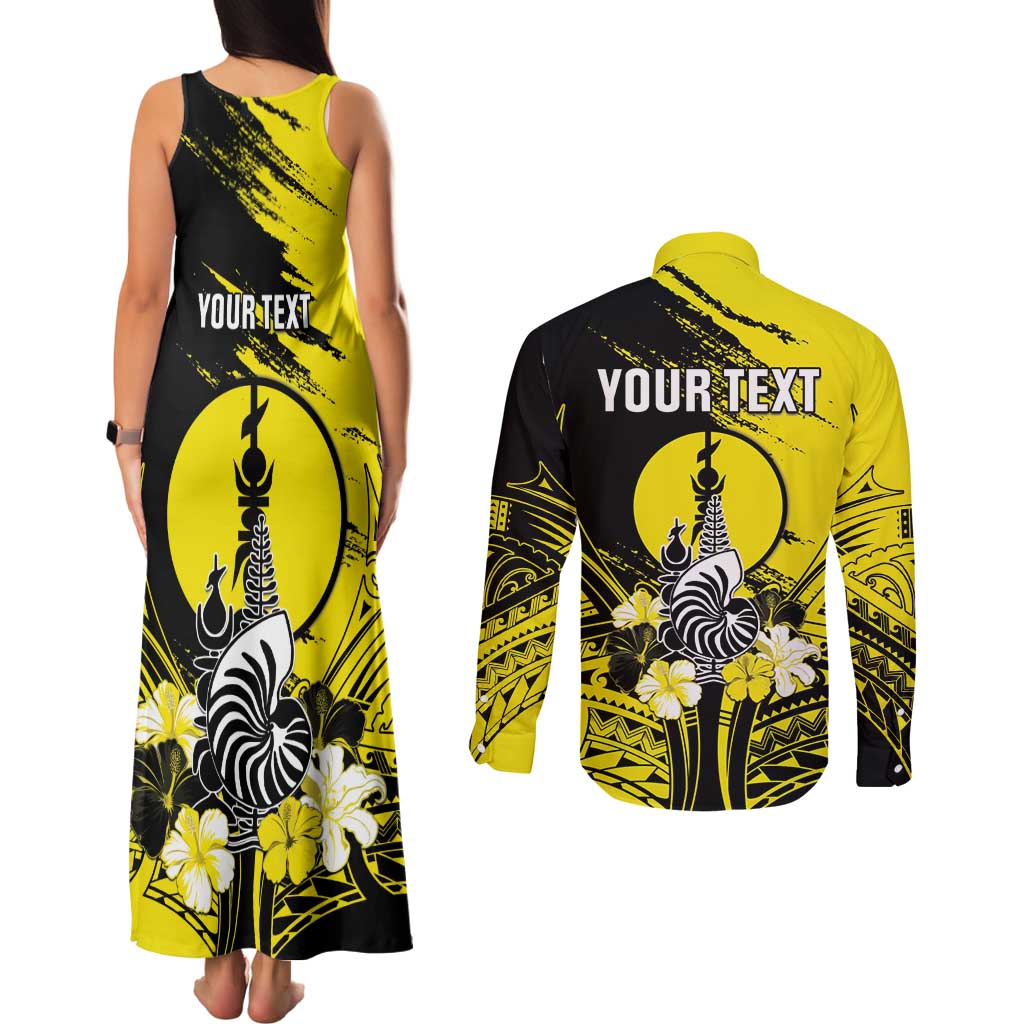 Personalised New Caledonia Day Couples Matching Tank Maxi Dress and Long Sleeve Button Shirt Kanaky Flag Coat Of Arms Polynesian Pattern LT05 - Polynesian Pride