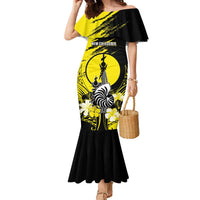Personalised New Caledonia Day Family Matching Mermaid Dress and Hawaiian Shirt Kanaky Flag Coat Of Arms Polynesian Pattern LT05 Mom's Dress Yellow - Polynesian Pride