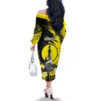 Personalised New Caledonia Day Family Matching Off The Shoulder Long Sleeve Dress and Hawaiian Shirt Kanaky Flag Coat Of Arms Polynesian Pattern