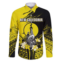 Personalised New Caledonia Day Family Matching Short Sleeve Bodycon Dress and Hawaiian Shirt Kanaky Flag Coat Of Arms Polynesian Pattern LT05 Dad's Shirt - Long Sleeve Yellow - Polynesian Pride