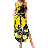 Personalised New Caledonia Day Family Matching Summer Maxi Dress and Hawaiian Shirt Kanaky Flag Coat Of Arms Polynesian Pattern LT05 Mom's Dress Yellow - Polynesian Pride