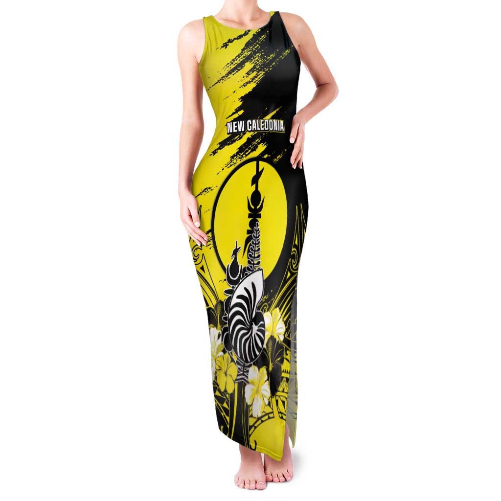 Personalised New Caledonia Day Family Matching Tank Maxi Dress and Hawaiian Shirt Kanaky Flag Coat Of Arms Polynesian Pattern LT05 Mom's Dress Yellow - Polynesian Pride