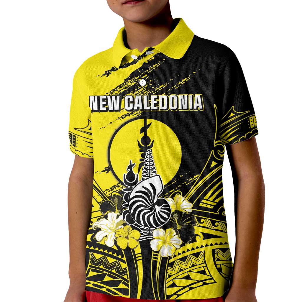 Personalised New Caledonia Day Kid Polo Shirt Kanaky Flag Coat Of Arms Polynesian Pattern LT05 Kid Yellow - Polynesian Pride