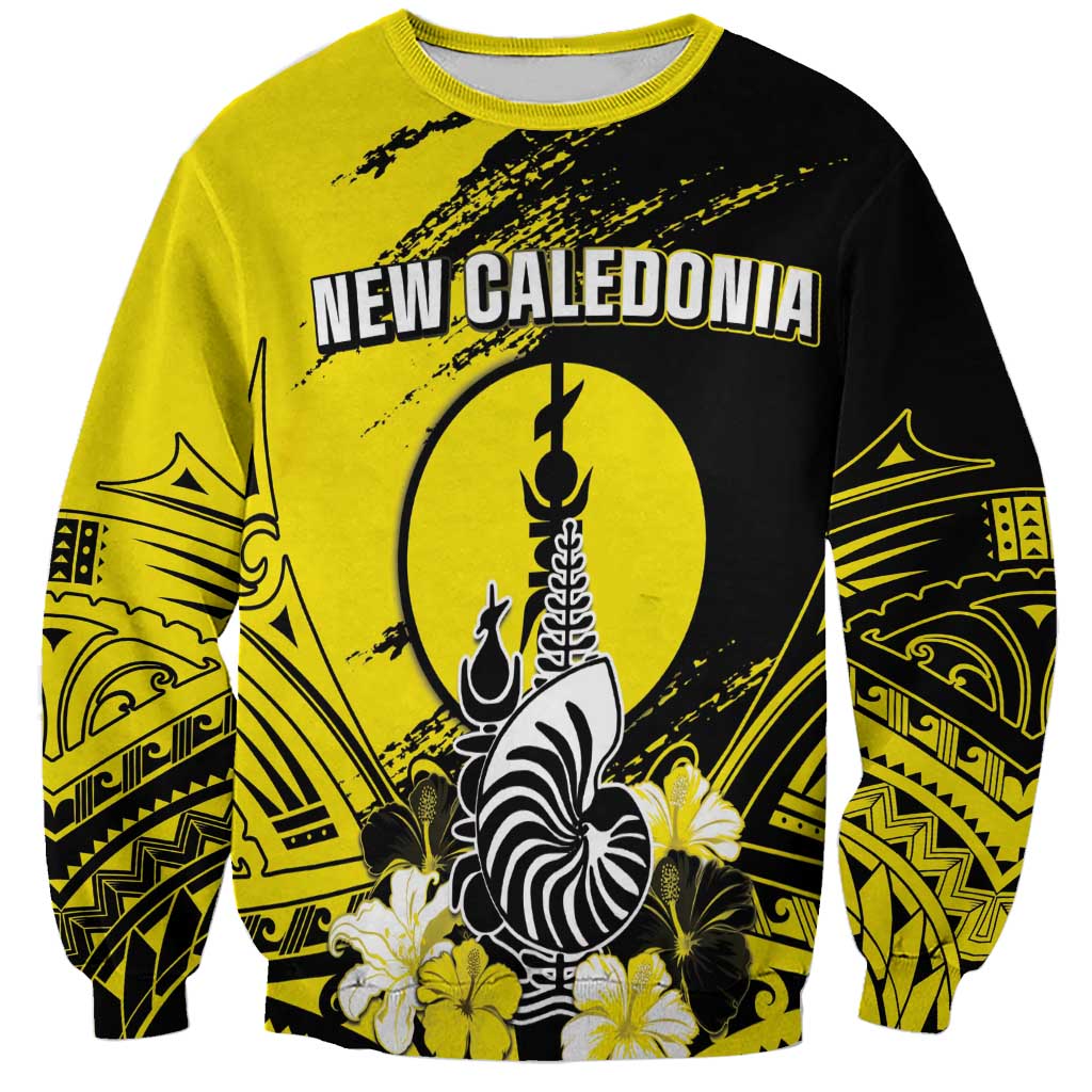 Personalised New Caledonia Day Sweatshirt Kanaky Flag Coat Of Arms Polynesian Pattern LT05 Unisex Yellow - Polynesian Pride