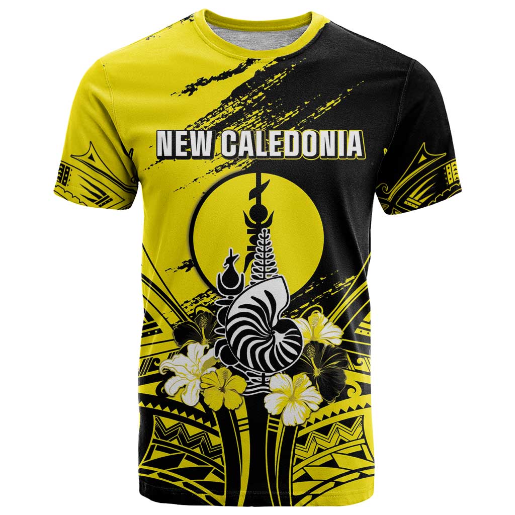 Personalised New Caledonia Day T Shirt Kanaky Flag Coat Of Arms Polynesian Pattern LT05 Yellow - Polynesian Pride