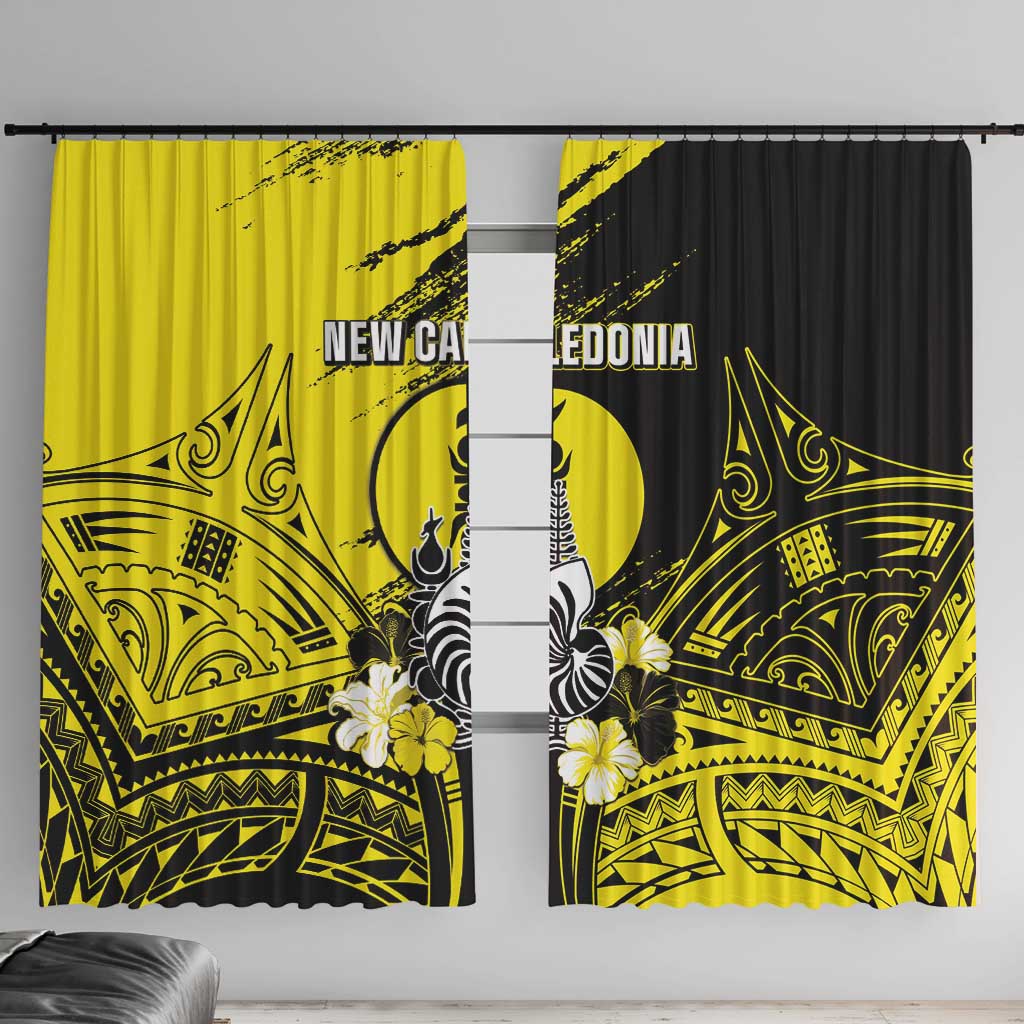 New Caledonia Day Window Curtain Kanaky Flag Coat Of Arms Polynesian Pattern