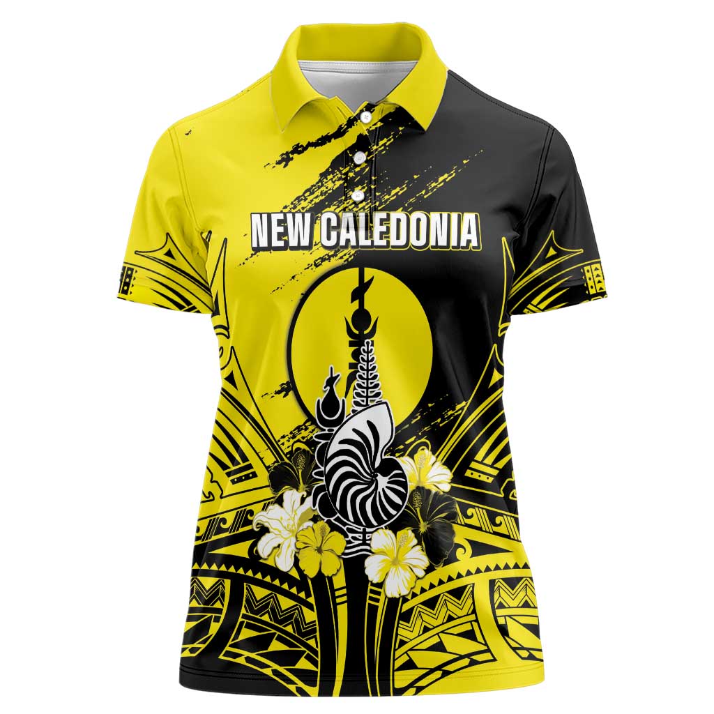 Personalised New Caledonia Day Women Polo Shirt Kanaky Flag Coat Of Arms Polynesian Pattern