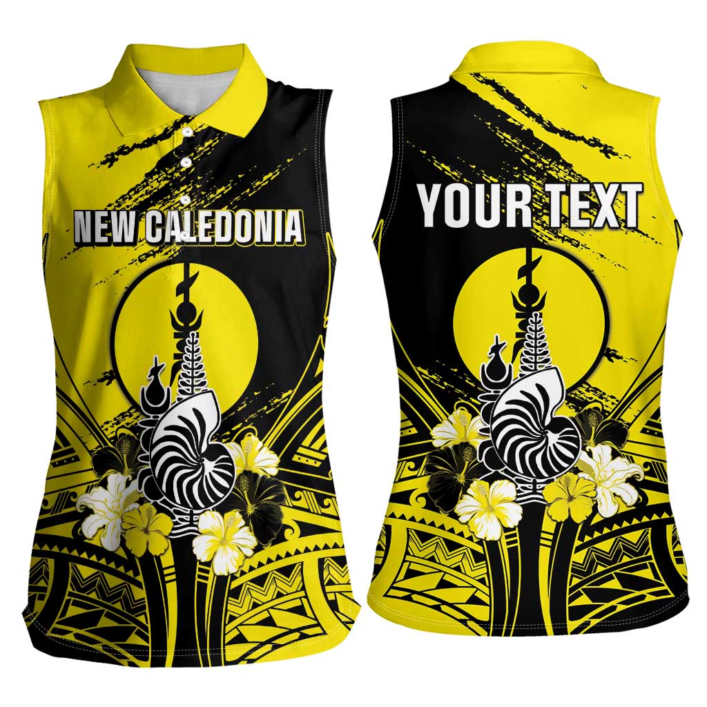Personalised New Caledonia Day Women Sleeveless Polo Shirt Kanaky Flag Coat Of Arms Polynesian Pattern LT05 - Polynesian Pride