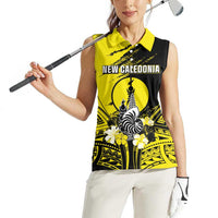 Personalised New Caledonia Day Women Sleeveless Polo Shirt Kanaky Flag Coat Of Arms Polynesian Pattern LT05 - Polynesian Pride