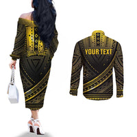 Personalised Polynesia Childhood Cancer Awareness Couples Matching Off The Shoulder Long Sleeve Dress and Long Sleeve Button Shirt You Are Stronger Than Cancer