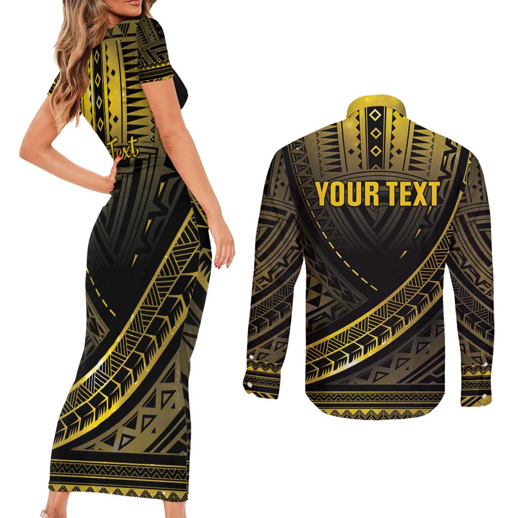 Personalised Polynesia Childhood Cancer Awareness Couples Matching Short Sleeve Bodycon Dress and Long Sleeve Button Shirt You Are Stronger Than Cancer