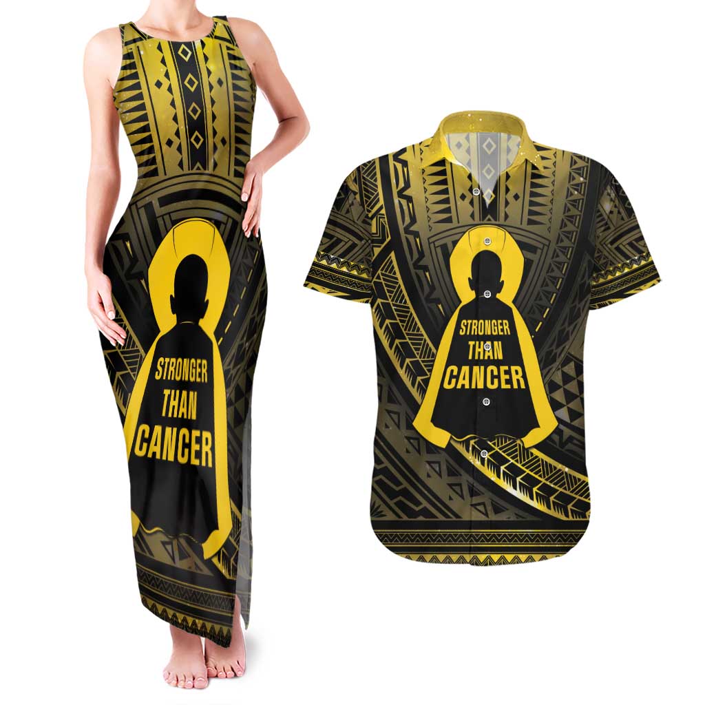 Personalised Polynesia Childhood Cancer Awareness Couples Matching Tank Maxi Dress and Hawaiian Shirt You Are Stronger Than Cancer