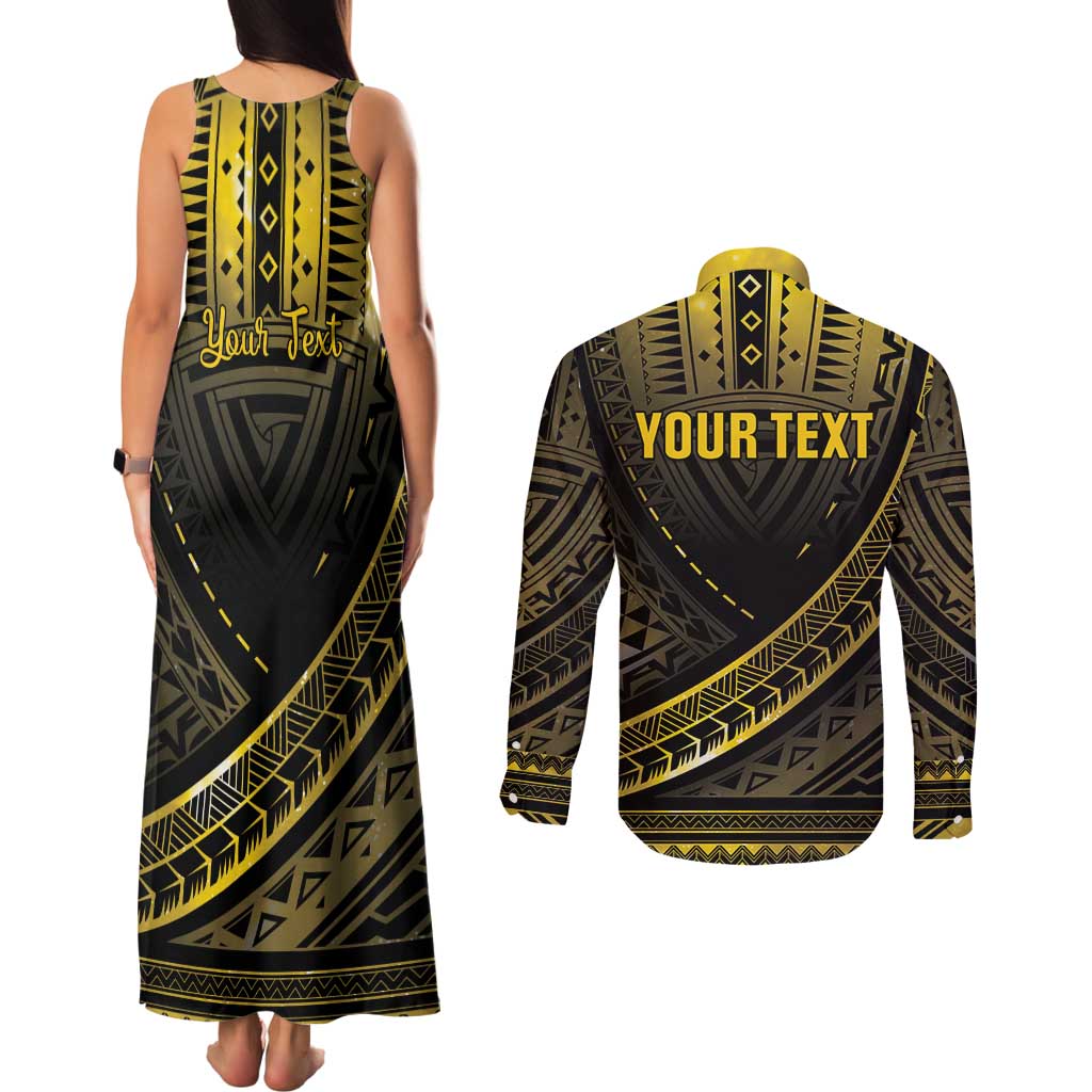 Personalised Polynesia Childhood Cancer Awareness Couples Matching Tank Maxi Dress and Long Sleeve Button Shirt You Are Stronger Than Cancer