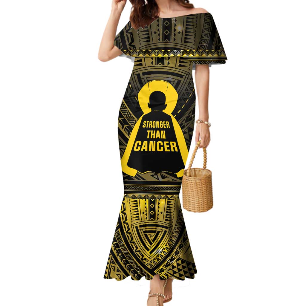 Personalised Polynesia Childhood Cancer Awareness Family Matching Mermaid Dress and Hawaiian Shirt You Are Stronger Than Cancer