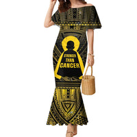 Personalised Polynesia Childhood Cancer Awareness Family Matching Mermaid Dress and Hawaiian Shirt You Are Stronger Than Cancer