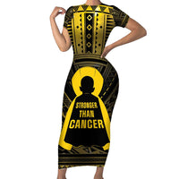 Personalised Polynesia Childhood Cancer Awareness Family Matching Short Sleeve Bodycon Dress and Hawaiian Shirt You Are Stronger Than Cancer