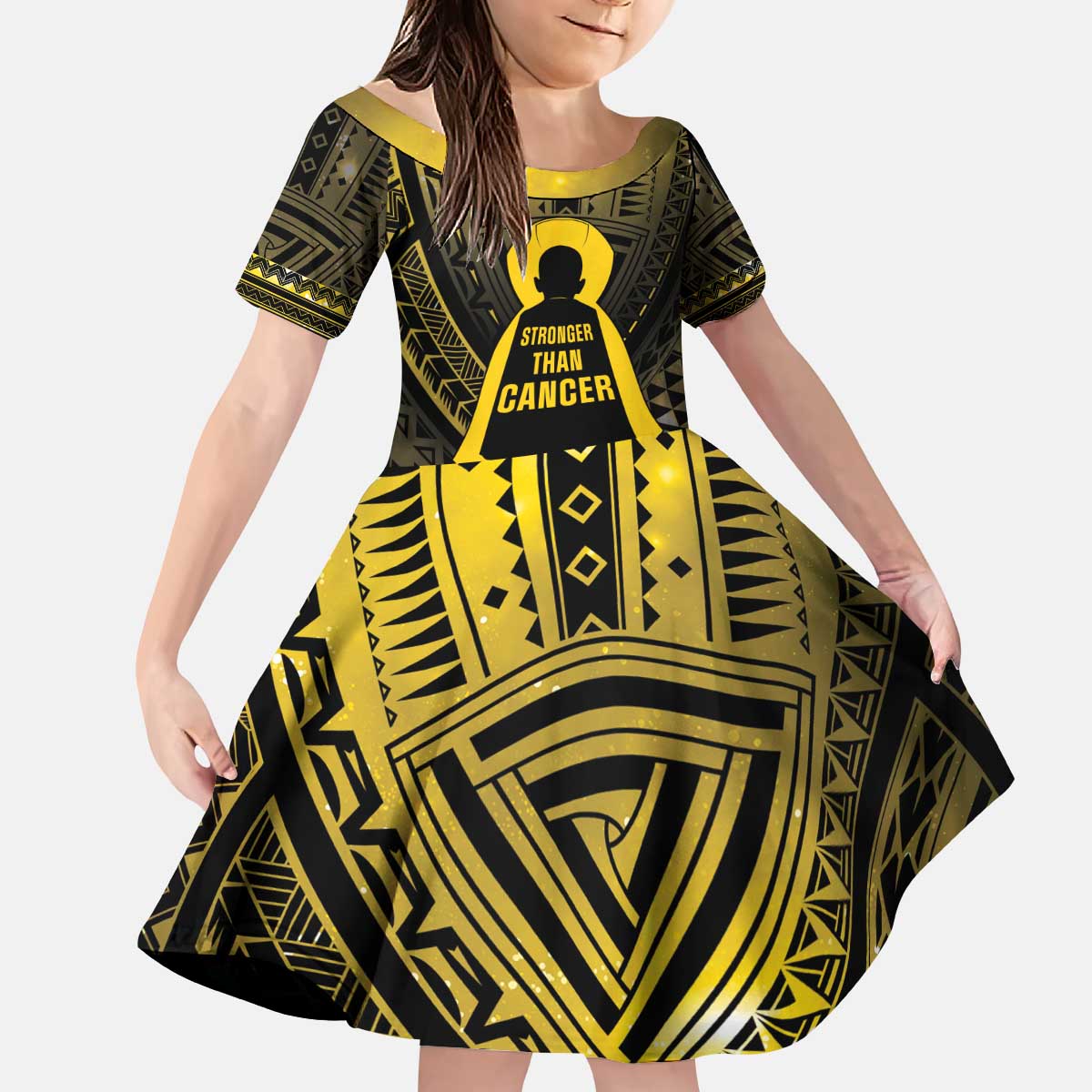 Personalised Polynesia Childhood Cancer Awareness Kid Short Sleeve Dress You Are Stronger Than Cancer
