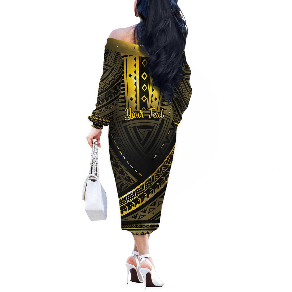 Personalised Polynesia Childhood Cancer Awareness Off The Shoulder Long Sleeve Dress You Are Stronger Than Cancer