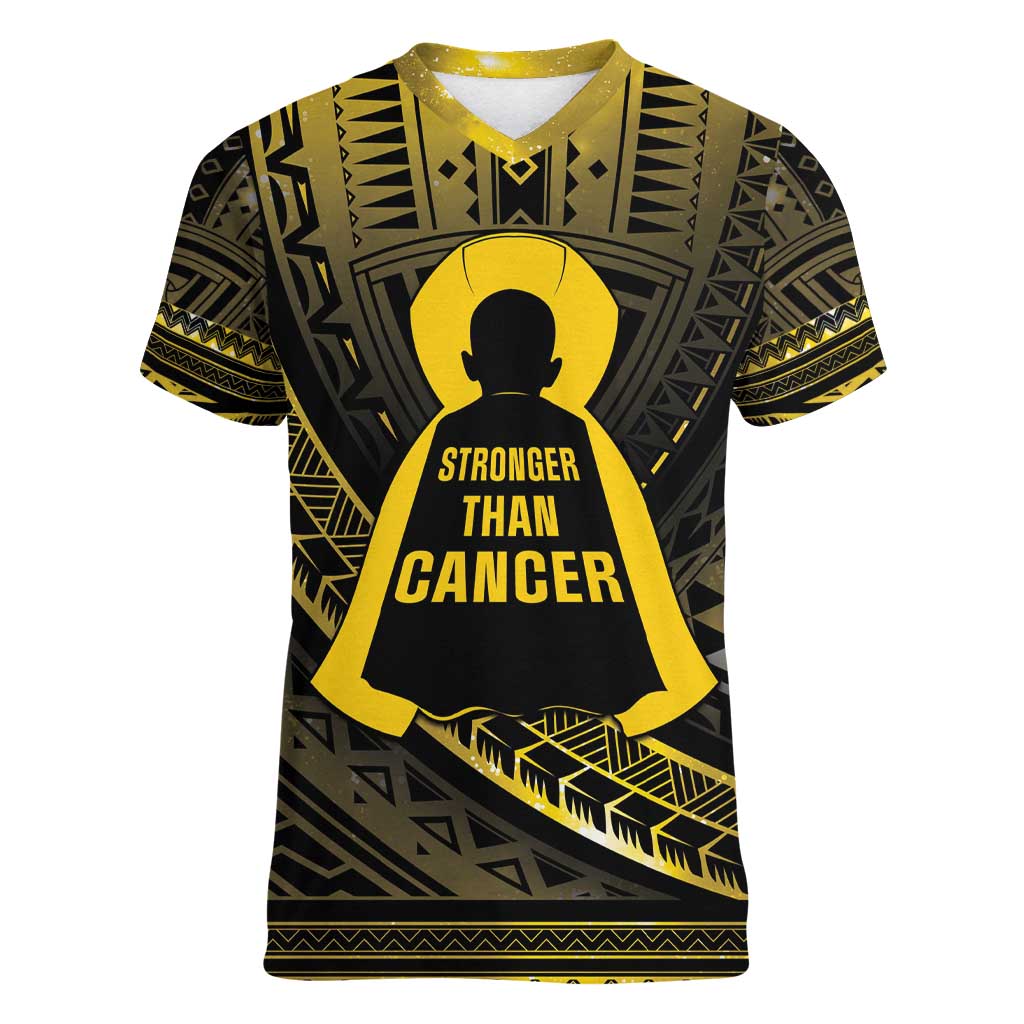 Personalised Polynesia Childhood Cancer Awareness Women V-Neck T-Shirt You Are Stronger Than Cancer