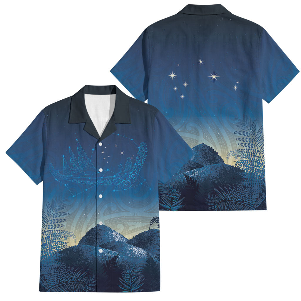 New Zealand Matariki Family Matching Long Sleeve Bodycon Dress and Hawaiian Shirt Maori Waka With Silver Fern LT05 Dad's Shirt - Short Sleeve Navy - Polynesian Pride