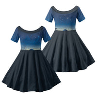 New Zealand Matariki Family Matching Short Sleeve Bodycon Dress and Hawaiian Shirt Maori Waka With Silver Fern LT05 Daughter's Dress Navy - Polynesian Pride