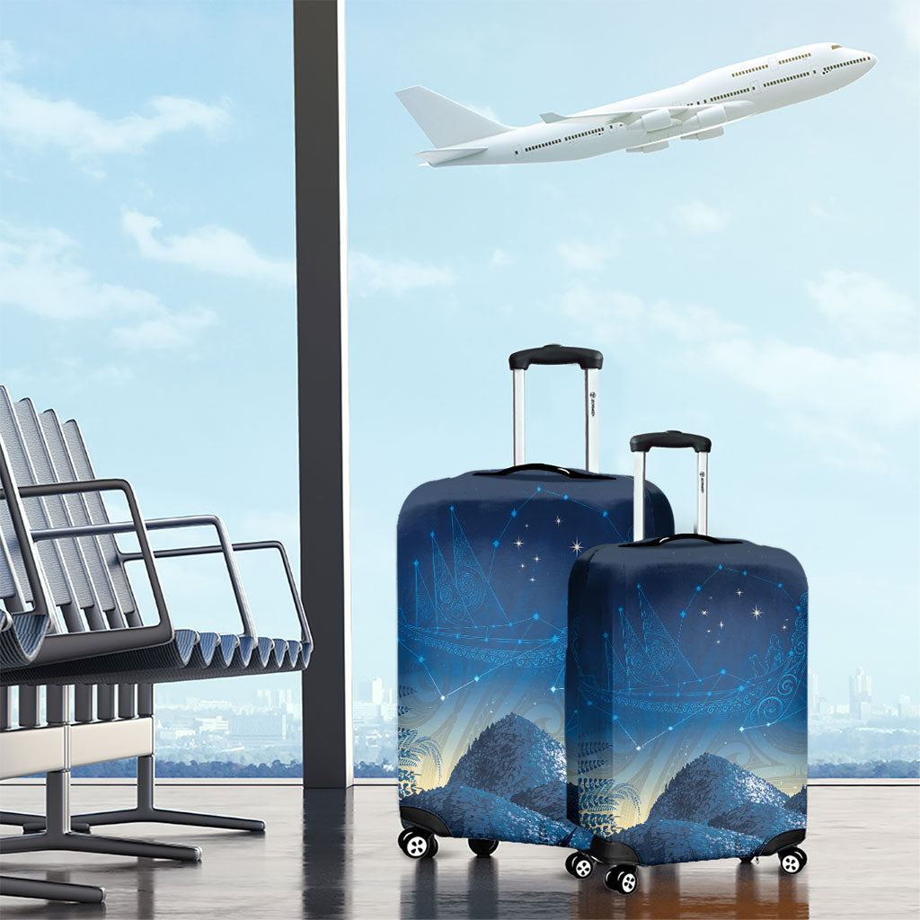New Zealand Matariki Luggage Cover Maori Waka With Silver Fern LT05 - Polynesian Pride