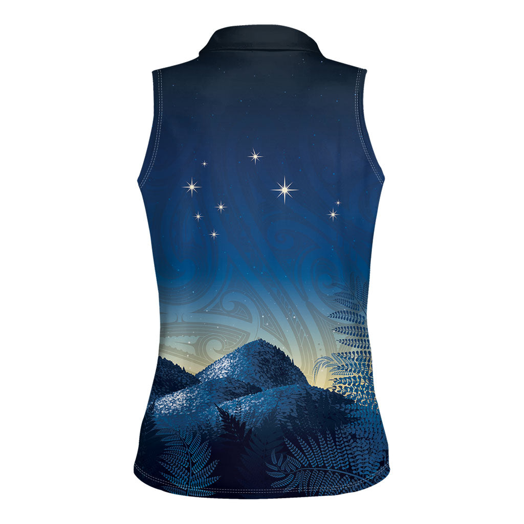New Zealand Matariki Women Sleeveless Polo Shirt Maori Waka With Silver Fern LT05 - Polynesian Pride