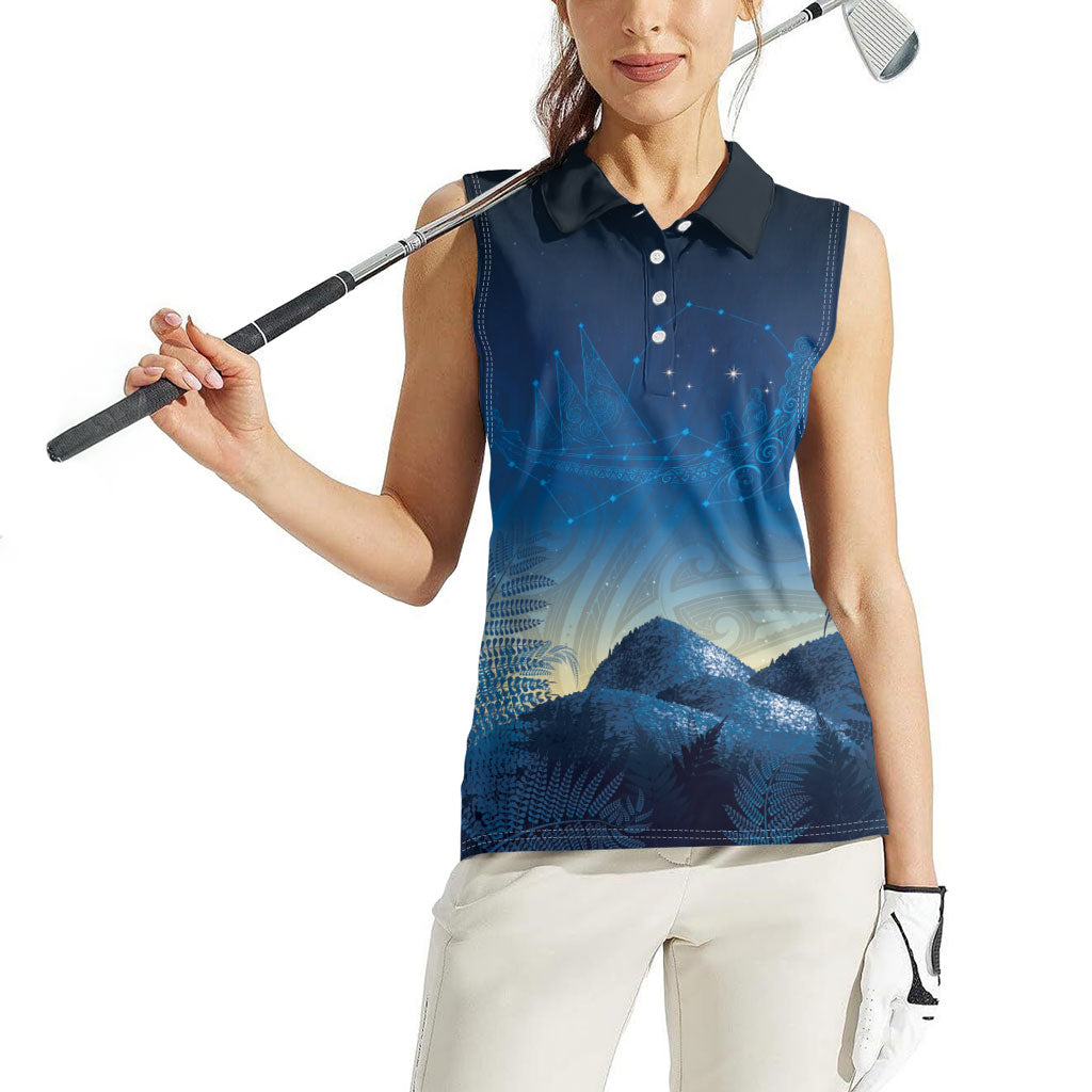 New Zealand Matariki Women Sleeveless Polo Shirt Maori Waka With Silver Fern LT05 - Polynesian Pride