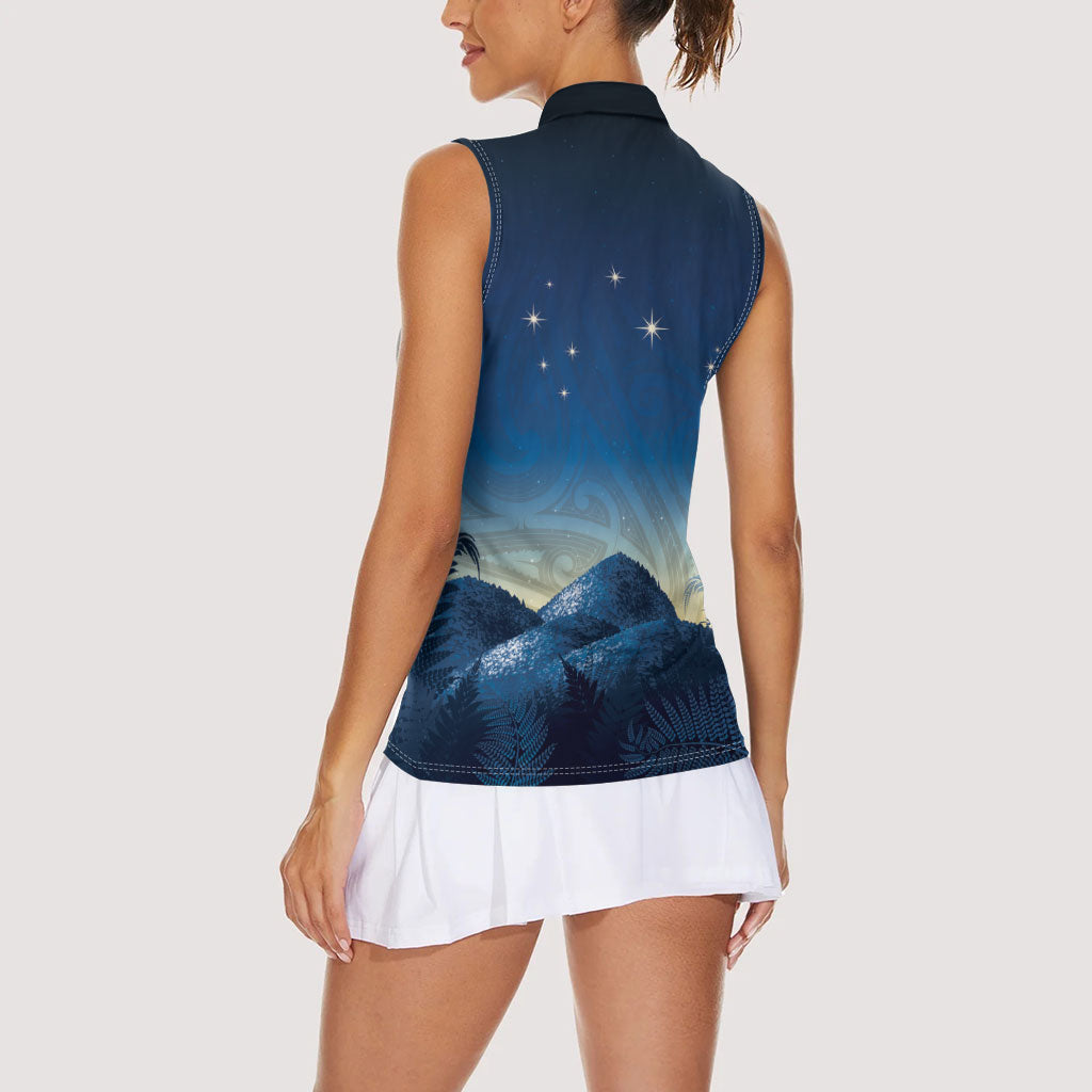 New Zealand Matariki Women Sleeveless Polo Shirt Maori Waka With Silver Fern LT05 - Polynesian Pride