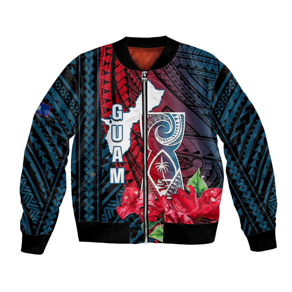 Guam Bomber Jacket Latte Stone Mix Bougainvillea Polynesian Pattern LT05 Unisex Blue - Polynesian Pride