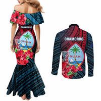 Guam Couples Matching Mermaid Dress and Long Sleeve Button Shirts Latte Stone Mix Bougainvillea Polynesian Pattern LT05 - Polynesian Pride