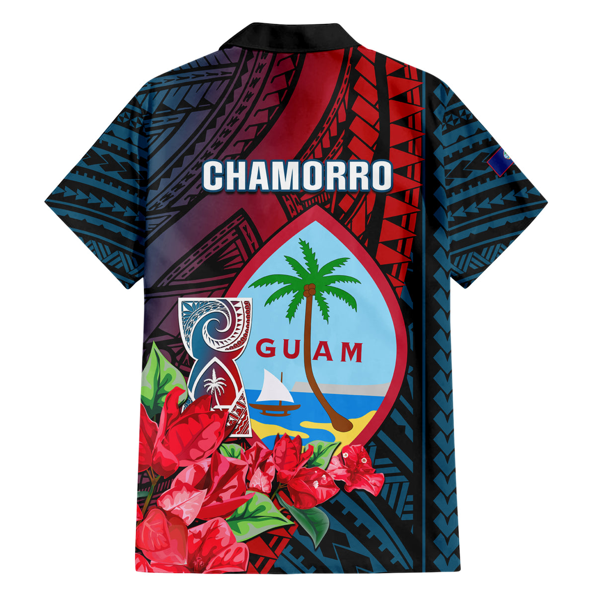 Guam Hawaiian Shirt Latte Stone Mix Bougainvillea Polynesian Pattern LT05 - Polynesian Pride