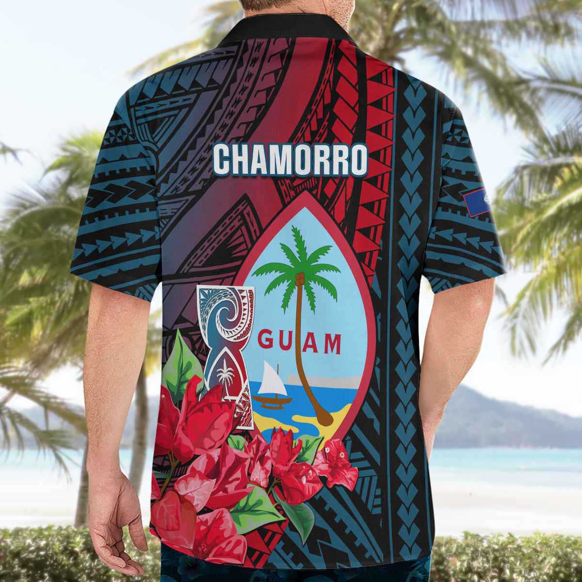 Guam Hawaiian Shirt Latte Stone Mix Bougainvillea Polynesian Pattern LT05 - Polynesian Pride