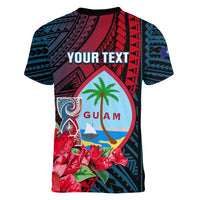 Personalized Guam Women V Neck T Shirt Latte Stone Mix Bougainvillea Polynesian Pattern LT05 - Polynesian Pride