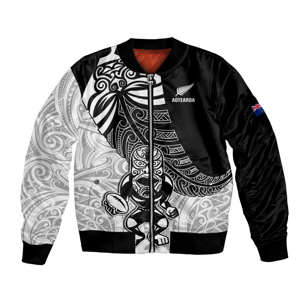 New Zealand Silver Fern Rugby Bomber Jacket World Cup 2023 Go Aotearoa Maori Pattern LT05 Unisex Black - Polynesian Pride