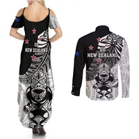 New Zealand Silver Fern Rugby Couples Matching Summer Maxi Dress and Long Sleeve Button Shirts World Cup 2023 Go Aotearoa Maori Pattern LT05 - Polynesian Pride