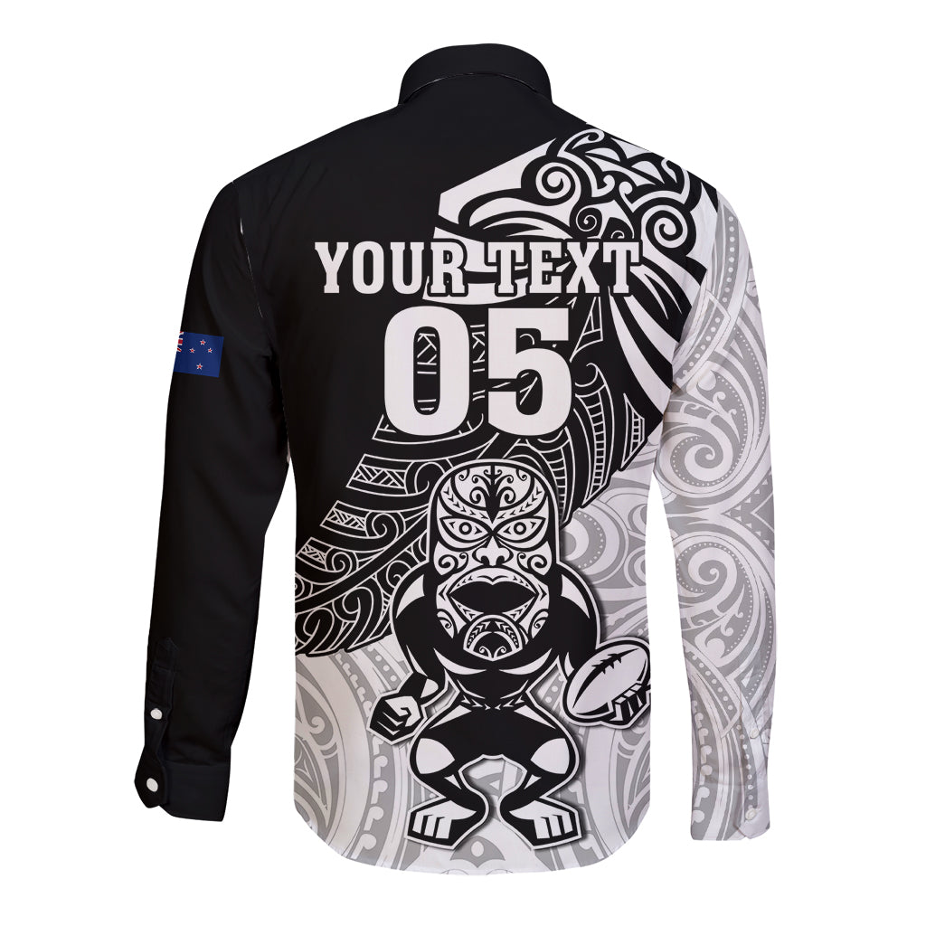 Custom New Zealand Fern Rugby Long Sleeve Button Shirt World Cup 2023 Go Aotearoa Maori Pattern LT05 - Polynesian Pride