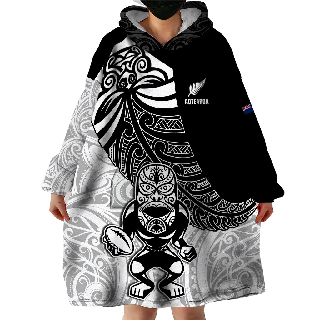 Custom New Zealand Fern Rugby Wearable Blanket Hoodie World Cup 2023 Go Aotearoa Maori Pattern LT05 - Polynesian Pride