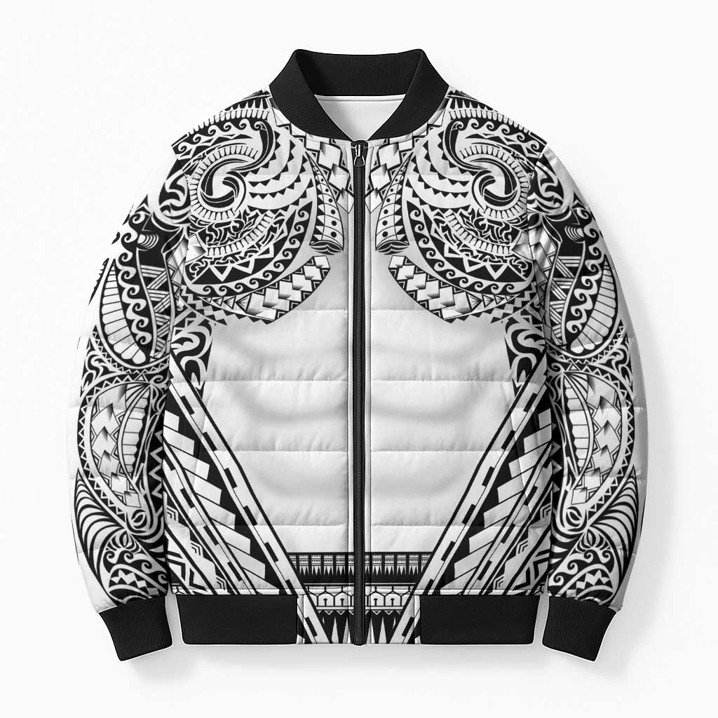 Polynesian Tattoo Inspired Cosplay Costume Bomber Puffer Jacket Tribal Warrior White LT05 Unisex White - Polynesian Pride